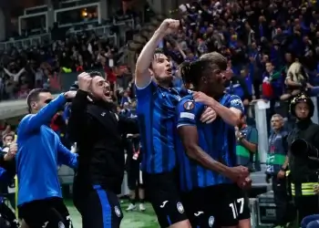 Selebrasi Atalanta setelah menang telak 3-0 atas Marseille