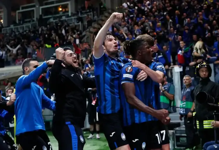 Selebrasi Atalanta setelah menang telak 3-0 atas Marseille